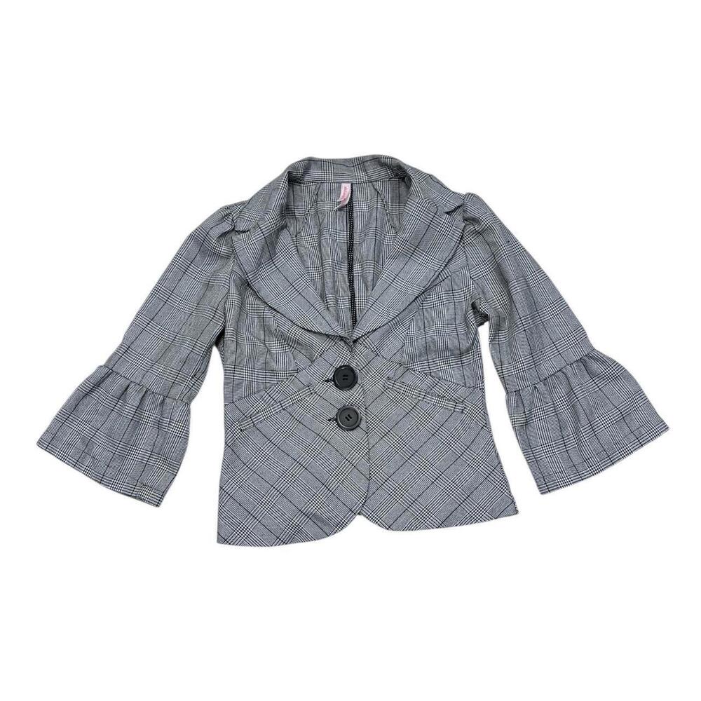 y2k Xhilaration gray and black plaid blazer top with flared cuffs and buttons
